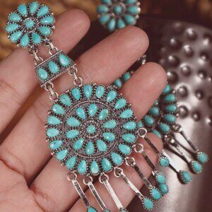 3 1/2" SLEEPING BEAUTY TURQUOISE Southwestern Silver DANGLE Earrings $799